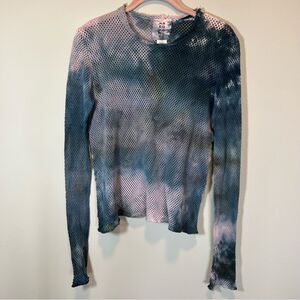 Heyne Bogut Women’s Purple Blue Tie Dye Open Knit Long Sleeve Sweater Top